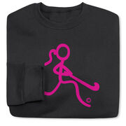 Field Hockey Crewneck Sweatshirt - Neon Pink Field Hockey Girl