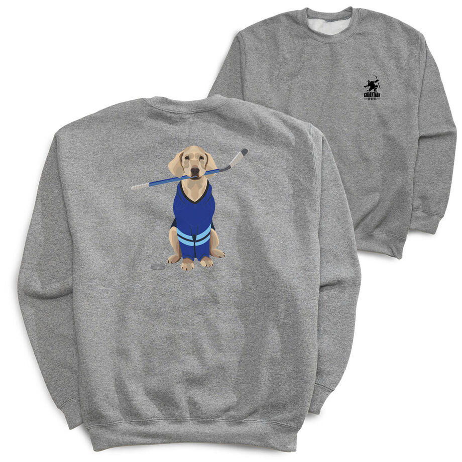 Hockey Crewneck Sweatshirt - Puck The Hockey Dog (Back Design)