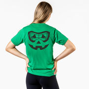 Girls Lacrosse Short Sleeve Tee - Lacrosse Goggle Pumpkin Face (Back Design)