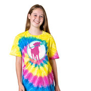Girls Lacrosse Short Sleeve T-Shirt - Lacrosse Dog with Girl Stick Tie Dye