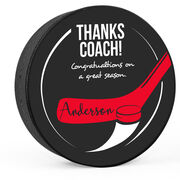 Personalized Thanks Coach with Stick Hockey Puck
