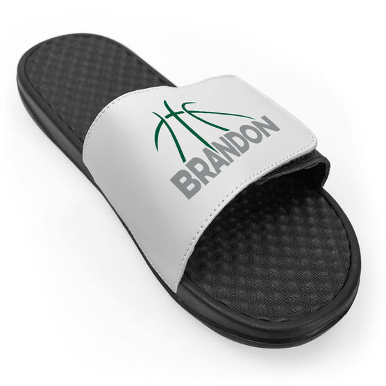 Basketball White Slide Sandals Basketball Lines With Name