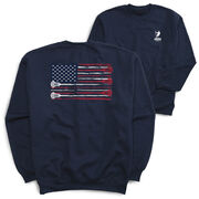 Guys Lacrosse Crewneck Sweatshirt - American Flag (Back Design)