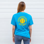 Softball T-Shirt Short Sleeve - I'd Rather Be Playing Softball Distressed (Back Design)