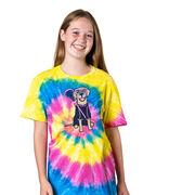 Girls Lacrosse Short Sleeve T-Shirt - Lily The Lacrosse Dog Tye Die