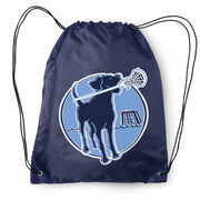 Girls Lacrosse Drawstring Backpack - Watercolor Lacrosse Dog With Girl Stick