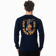Guys Lacrosse Tshirt Long Sleeve - Play Hard, Chill Easy (Back Design)