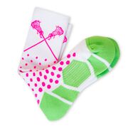Girls Lacrosse Woven Mid-Calf Socks - Sundae (White/Pink/Green)