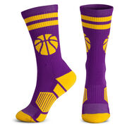 Basketball Woven Mid-Calf Socks - Ball (Purple/Gold)