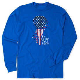 Girls Lacrosse Tshirt Long Sleeve - Patriotic Lax Girl