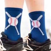 Baseball Woven Mid-Calf Socks - Crossed Bats Blue