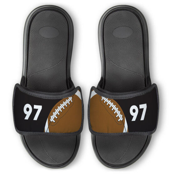 Football Repwell&reg; Slide Sandals - Ball and Number Reflected