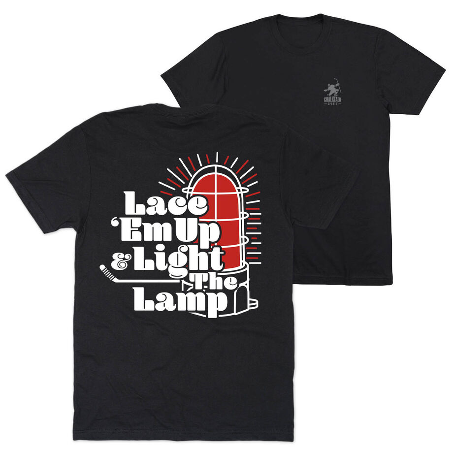 Hockey Short Sleeve T-Shirt - Lace 'Em Up And Light The Lamp (Back Design)
