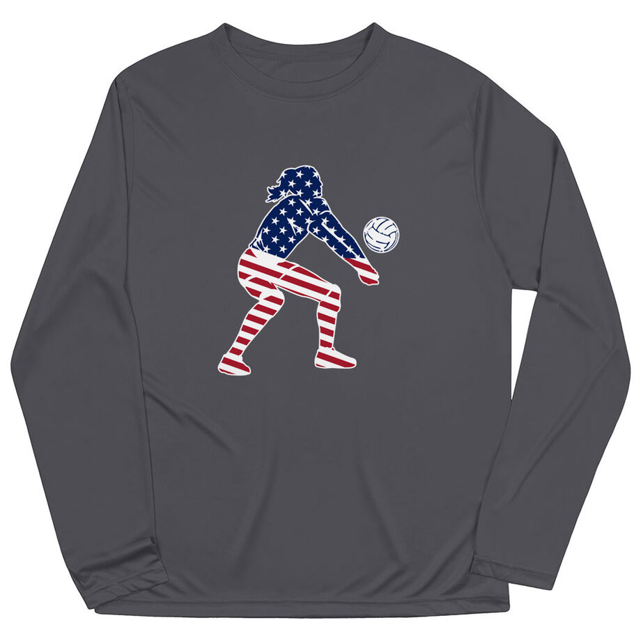 Volleyball Long Sleeve Performance Tee - Volleyball Stars and Stripes Player