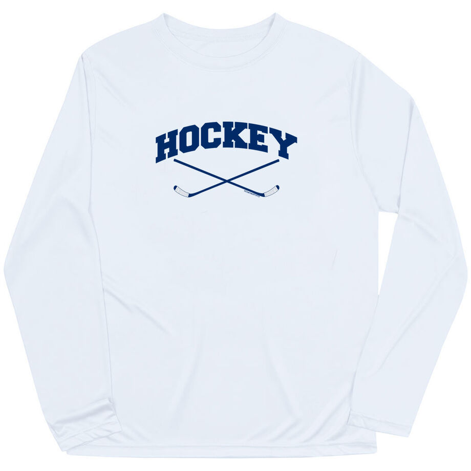 Hockey Long Sleeve Performance Tee - Hockey Crossed Sticks Logo
