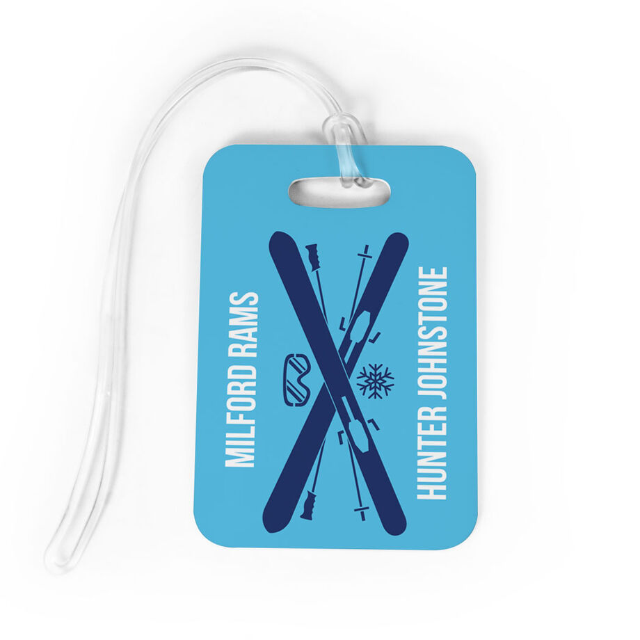 Skiing Bag/Luggage Tag - Personalized Text with Crossed Skis