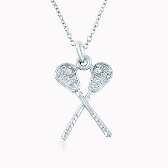 Silver Crossed Lacrosse Sticks Necklace