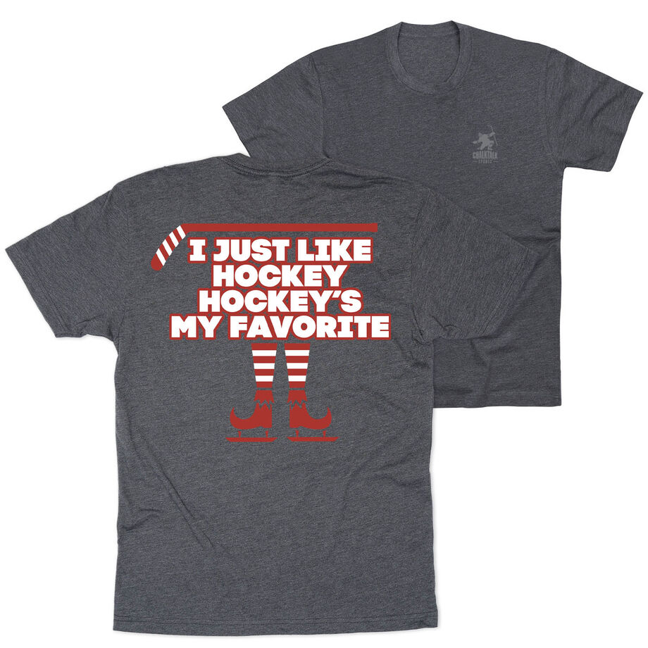 Hockey Short Sleeve T-Shirt - Hockey's My Favorite (Back Design) [Adult XXX-Large/Charcoal] - SS