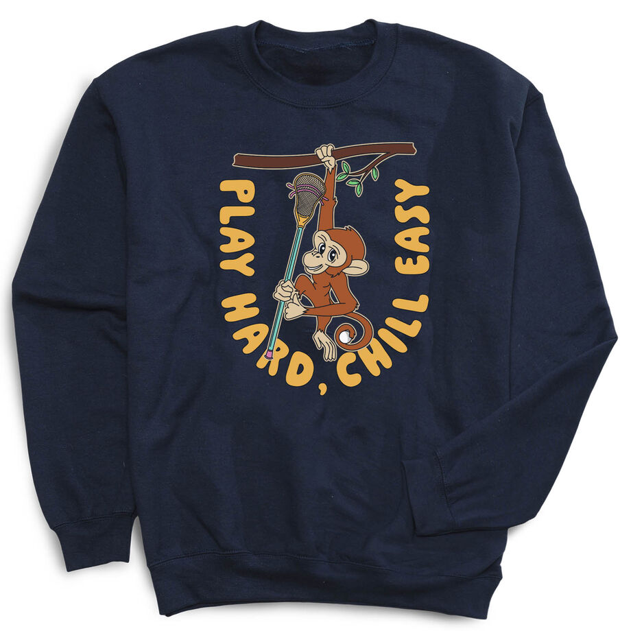 Guys Lacrosse Crewneck Sweatshirt - Play Hard, Chill Easy