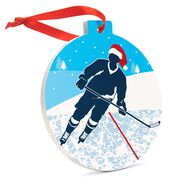 Hockey Round Ceramic Ornament - Player Silhouette