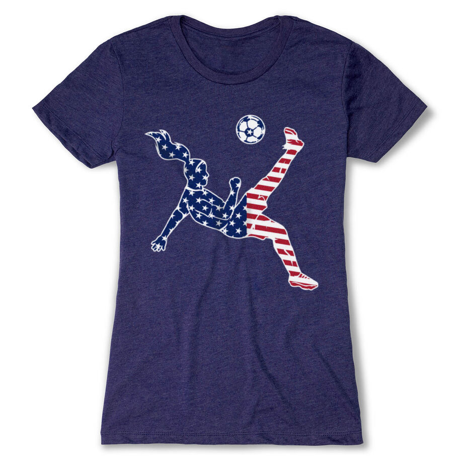 Soccer Women's Everyday Tee - Girls Soccer Stars and Stripes Player