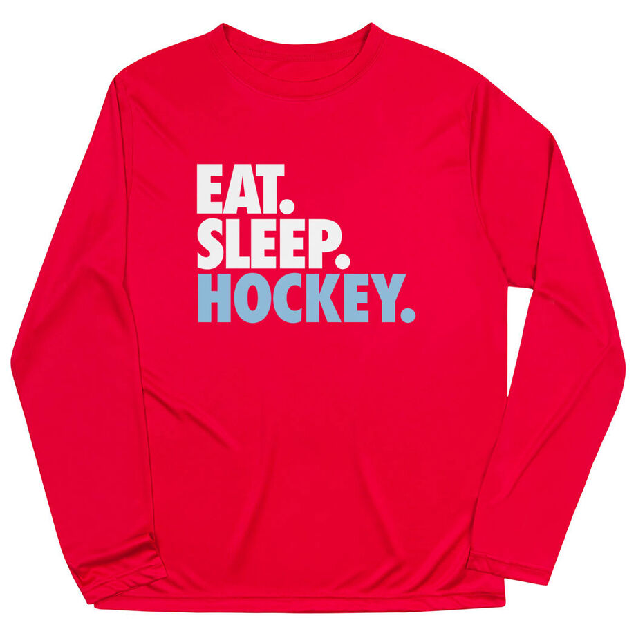 Hockey Long Sleeve Performance Tee - Eat. Sleep. Hockey. - Personalization Image