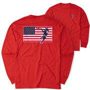 Guys Lacrosse Tshirt Long Sleeve - Patriotic Lacrosse (Back Design)
