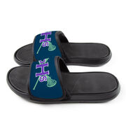 Girls Lacrosse Repwell&reg; Slide Sandals - Monogram with Lax Sticks