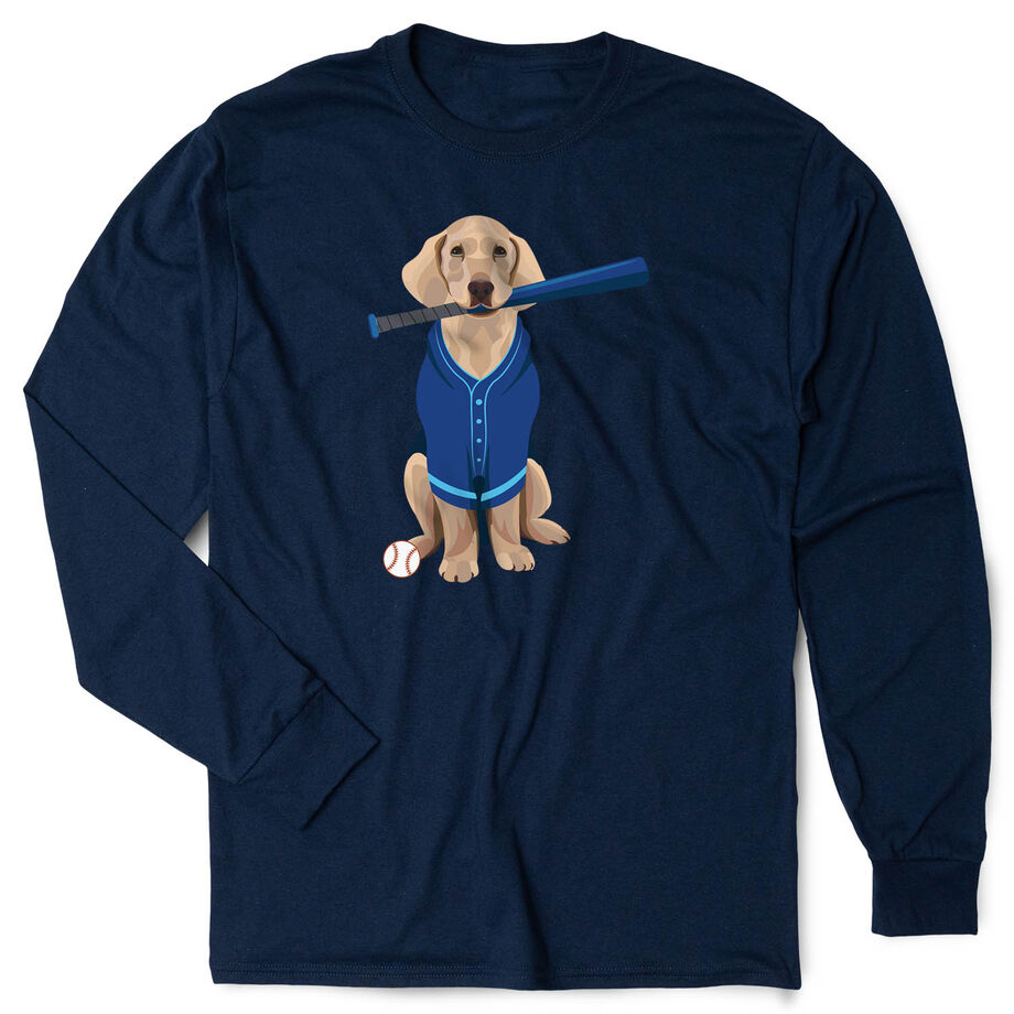 Baseball Tshirt Long Sleeve - Dinger the Baseball Dog