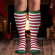 Woven Yakety Yak! Knee High Socks - Running Christmas Elf (Red & White Stripes/Green)