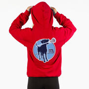 Girls Lacrosse Hooded Sweatshirt - Watercolor Lacrosse Dog With Girl Stick (Back Design)