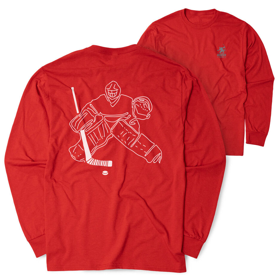 Hockey Tshirt Long Sleeve - Hockey Goalie Sketch (Back Design)