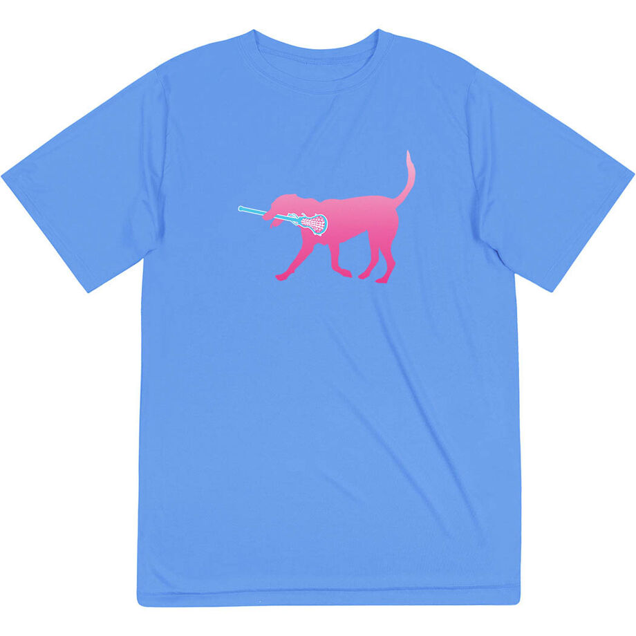 Girls Lacrosse Short Sleeve Performance Tee - LuLa the Lax Dog(Pink)