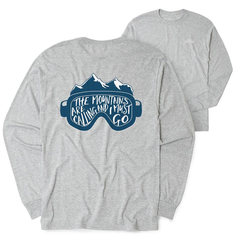 Skiing & Snowboarding Tshirt Long Sleeve - The Mountains Are Calling (Back Design)