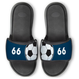 Soccer Repwell&reg; Slide Sandals - Ball and Number Reflected