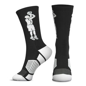 Basketball Woven Mid-Calf Socks - Player Jump Shot (Black/White)