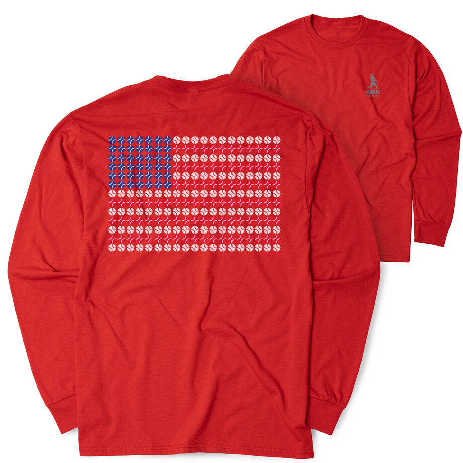 Baseball Tshirt Long Sleeve - Patriotic Baseball  (Back Design)