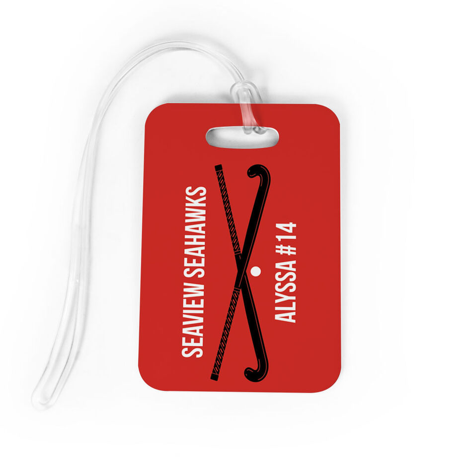 Field Hockey Bag/Luggage Tag - Personalized Text with Crossed Sticks