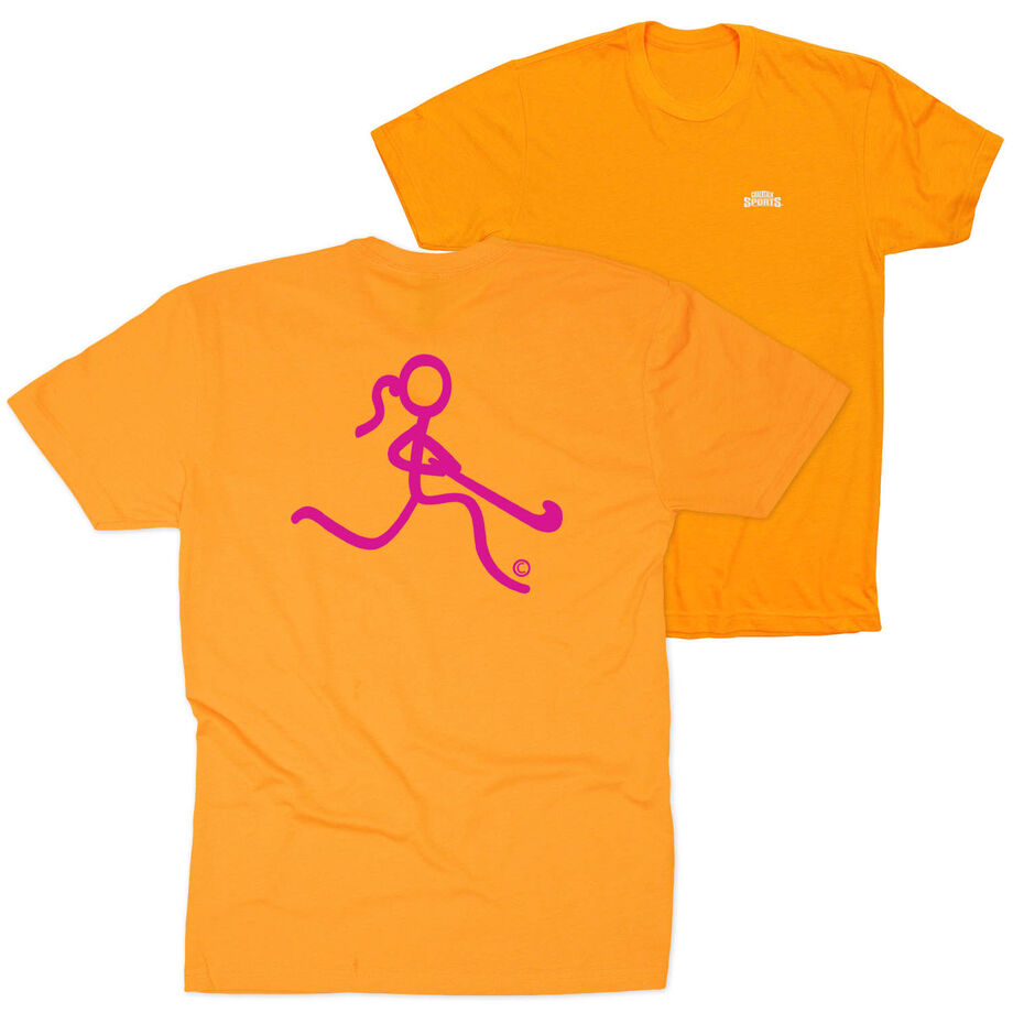 Field Hockey Short Sleeve T-Shirt - Neon Field Hockey Girl (Back Design)