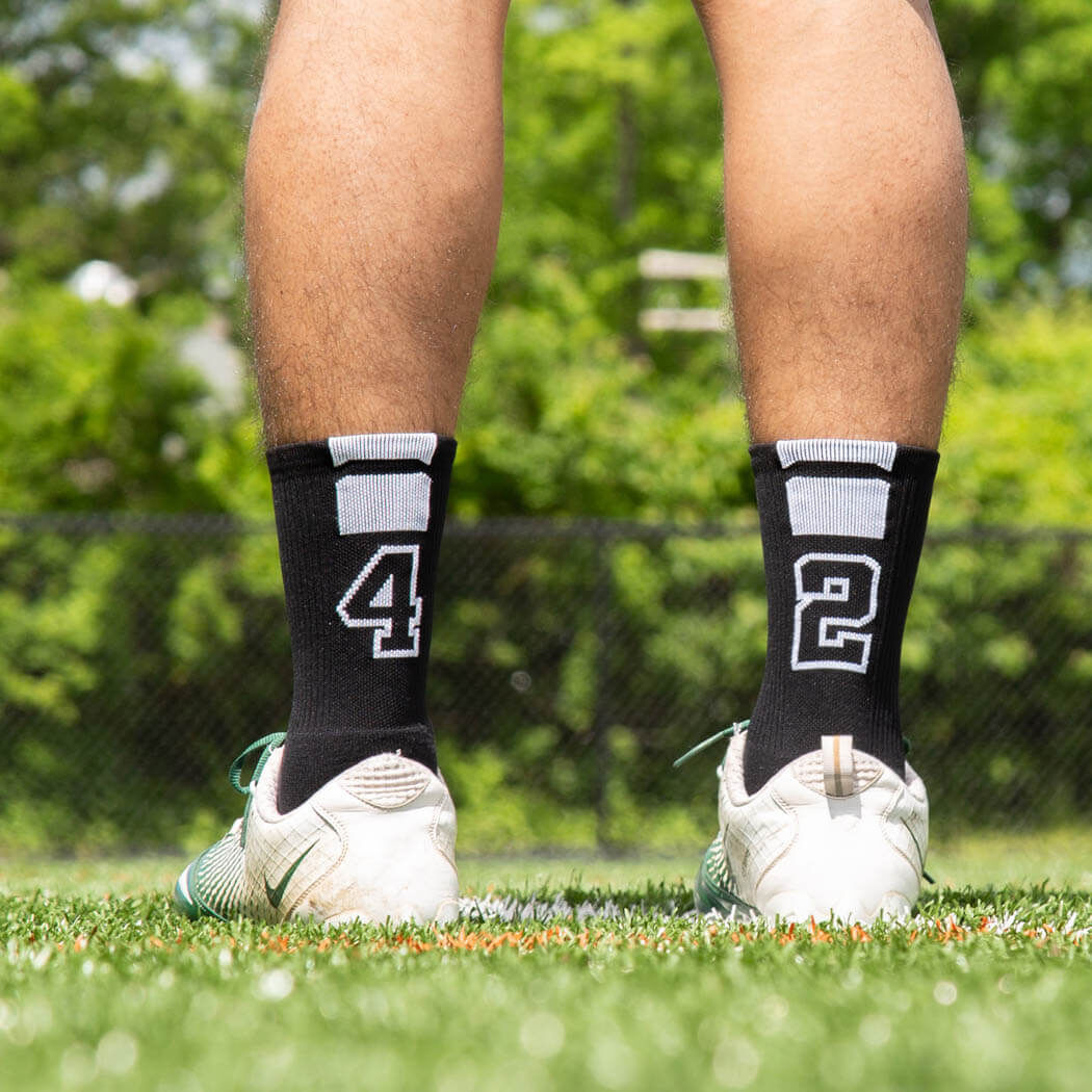 Gray & Black All Team Numbers Custom Team Number Crew Socks Athletic Socks by ChalkTalkSPORTS 