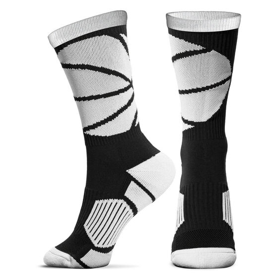 Basketball Print Crew Socks - Black/White | ChalkTalkSPORTS