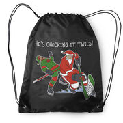 Hockey Drawstring Backpack - He's Checking It Twice