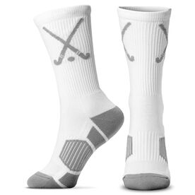 Field Hockey Mid-Calf Sock - Crossed Sticks - White/Gray