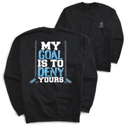 Hockey Crewneck Sweatshirt - My Goal Is To Deny Yours (Blue/Black) (Back Design)