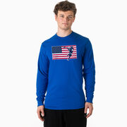 Guys Lacrosse Tshirt Long Sleeve - Patriotic Lacrosse