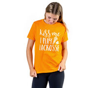 Girls Lacrosse Short Sleeve T-Shirt - Kiss Me I Play Lacrosse