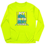 Hockey Long Sleeve Performance Tee - My Goal Is To Deny Yours Hockey (Blue/Black)