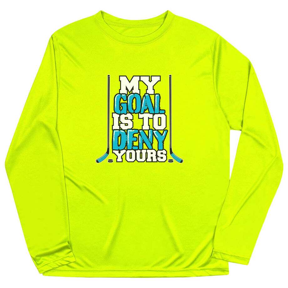 Hockey Long Sleeve Performance Tee - My Goal Is To Deny Yours Hockey (Blue/Black)