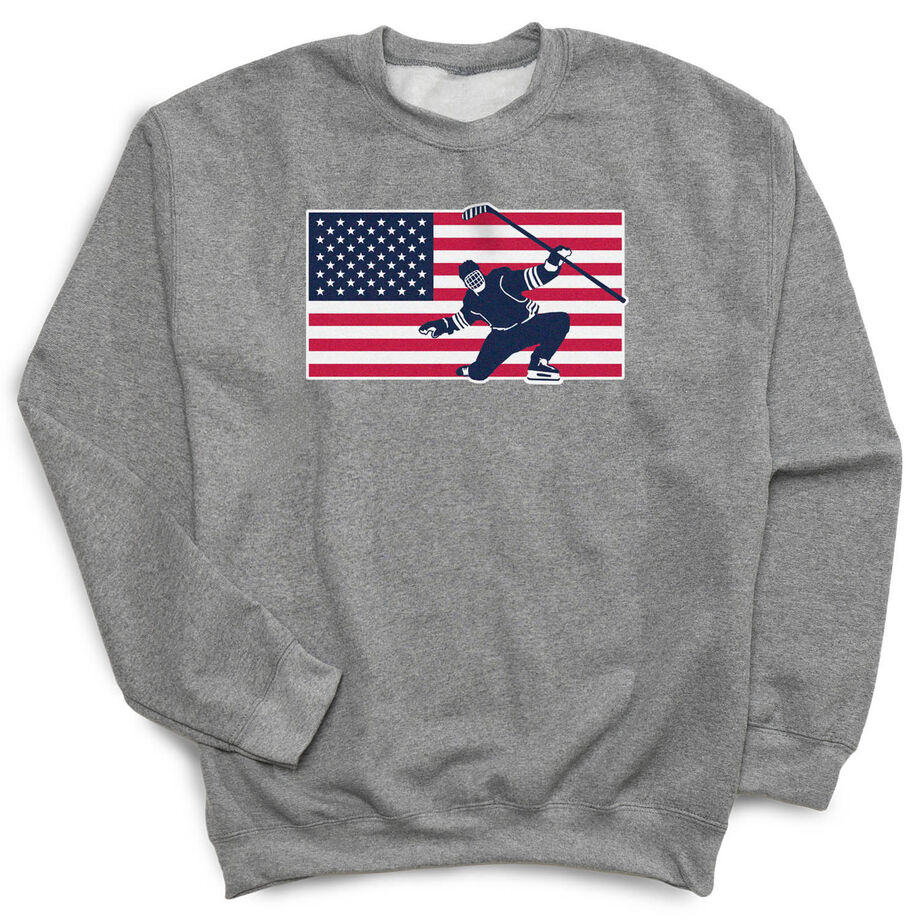 Hockey Crewneck Sweatshirt - Patriotic Hockey - Personalization Image