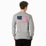 Guys Lacrosse Tshirt Long Sleeve - Amercian Flag (Back Design)